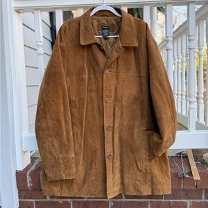 Vintage 90s Y2K George Brown Suede Leather Barn Jacket Coat Size 2XLT 2XL XXL